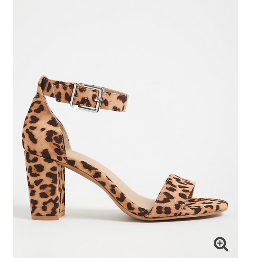 LEOPARD FAUX SUEDE ANKLE STRAP TAPERED HEEL (WW)